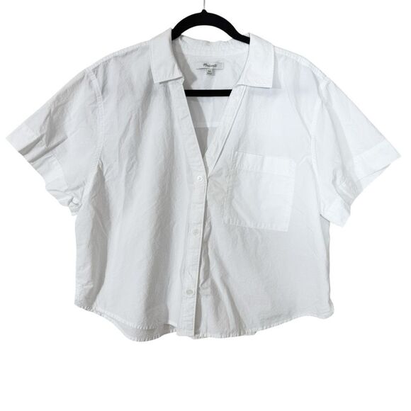 Madewell Tops - Madewell Y-Neck Short Sleeve White Button Down Textured Cotton Shirt Size XXL